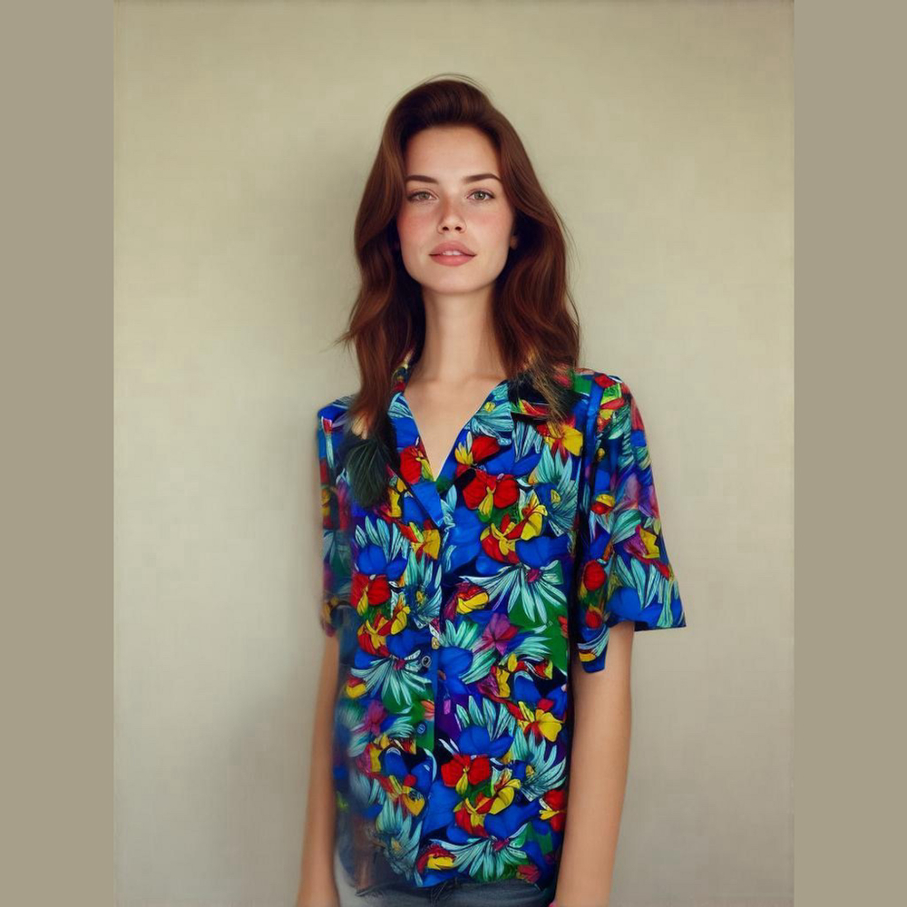 EXPRESS Plus vtg Summer Hawaiian Tropical 
Floral Graphic Prints Shirt Sz XL